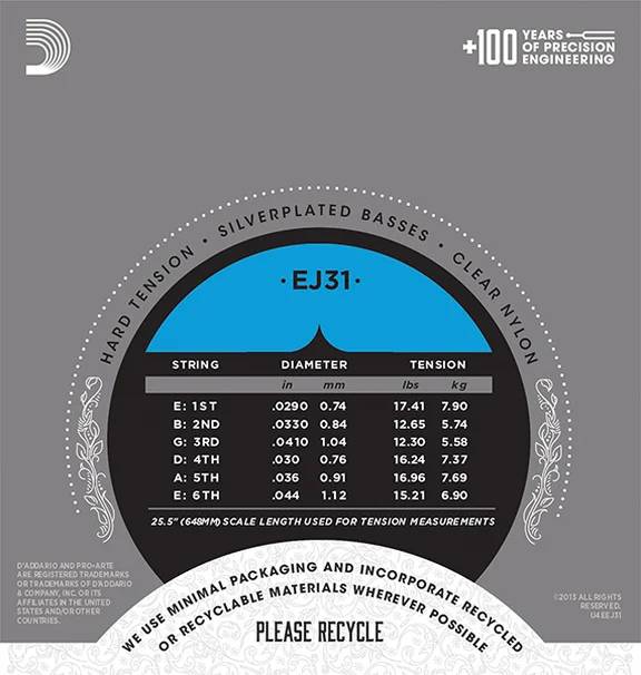 D'Addario EJ31 - струны для классической гитары, серебро (Silver), Hard Tension - 1