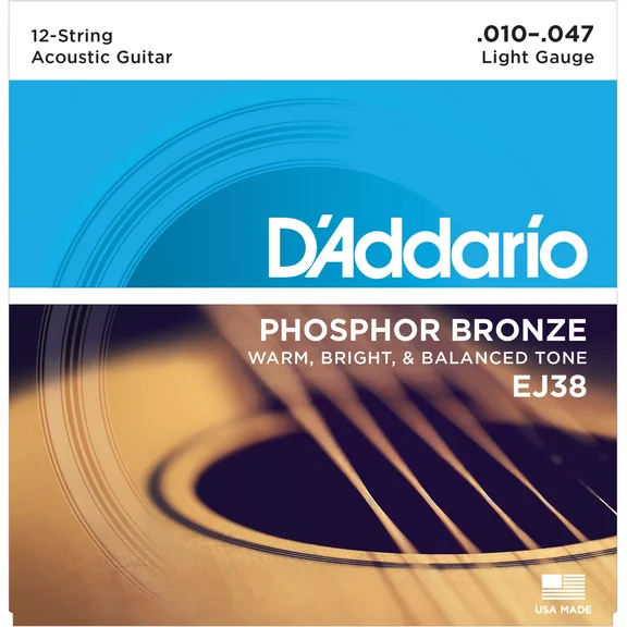 D'Addario EJ38 Струны для 12-струнной гитары, фосфор-бронза, Light 10-47 - 0