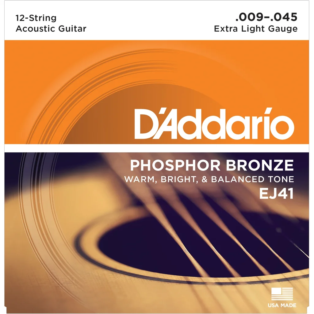 D'Addario EJ41 Струны для акустической 12-ти струнной гитары, фосфор/бронза, Extra Light 9-45, фото №1