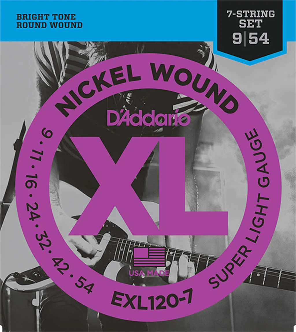 D`Addario EXL120-7 XL NICKEL WOUND Струны для 7-струнной электрогитары Super Light 7-String 9-52 D