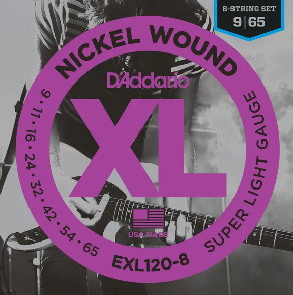 D`Addario EXL120-8 XL NICKEL WOUND Струны для 8-струнной электрогитары Super Light 7-String 9-65 D