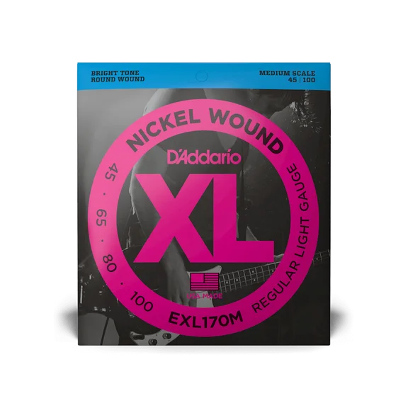 D'Addario EXL170M Nickel Wound Комплект струн для бас-гитары, Light, 45-100, Medium Scale, D'Addar