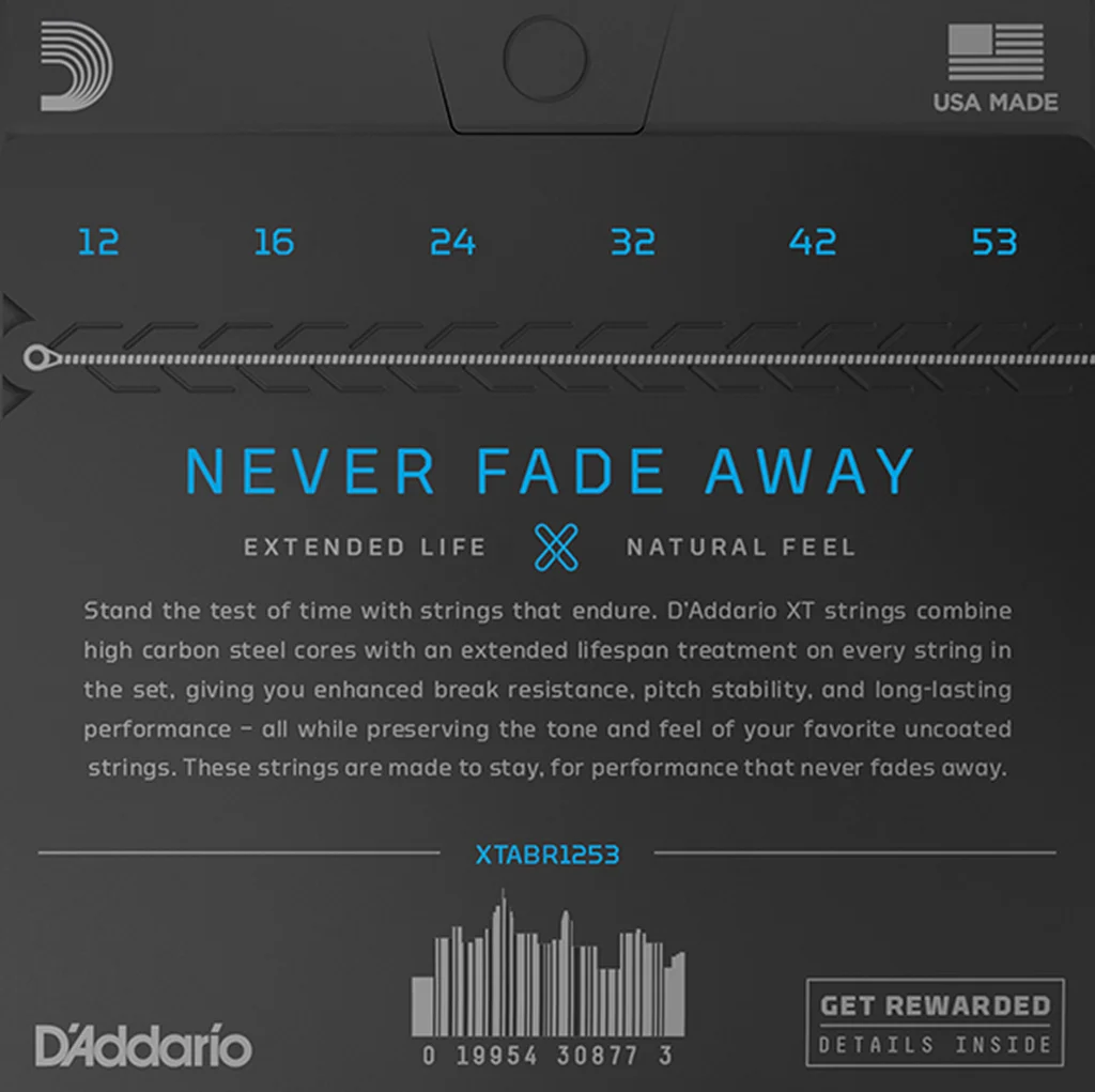 D'Addario XTABR1253 XT Комплект струн для акустической гитары 12-53, фото №2